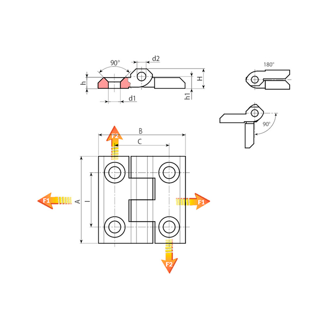 BISAGRA METALICA HEMBRA 40X40 INTERIOR ø 6,5